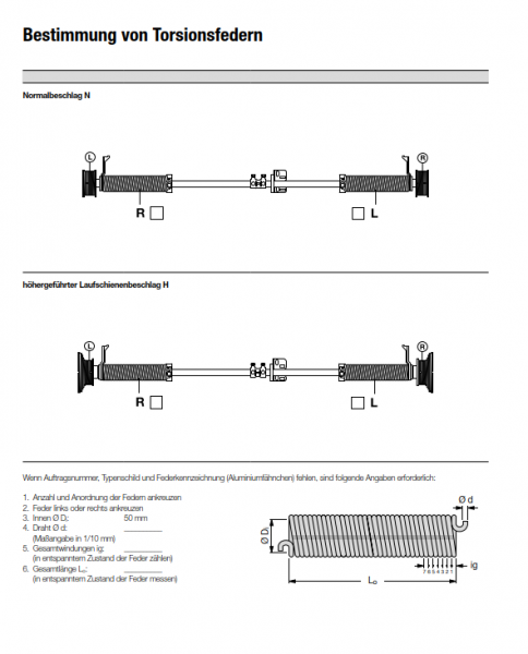 Hörmann Bestimmung von Torsionsfedern der Baureihe 20, 30, 40 (Privat Tore)