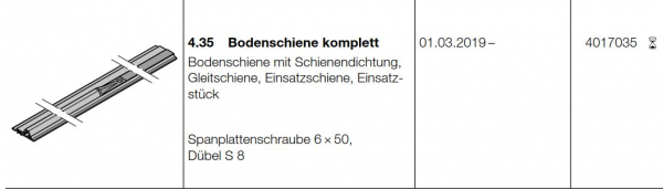 Hörmann Bodenschiene komplett, (HST 42), BR 20, Seiten-Sektionaltor, 4017035