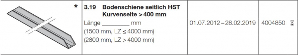 Hörmann Bodenschiene seitlich, Baureihe 10, (HST42) Seiten-Sektionaltor, 4004850