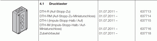 Hörmann Steuerungen integriert 360 Drucktaster DTH-I Impuls-Stopp-Halb/Auf, 637715