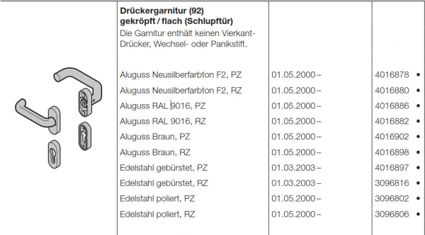 Hörmann Drückergarnitur (92) gekröpft / flach (Schlupftür) Baureihe 40 (Privattor), 4016880