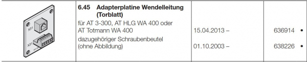 Hörmann Adapterplatine Wendelleitung Torblatt, 636914