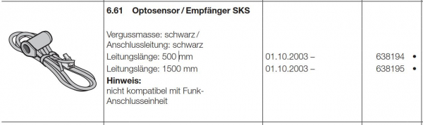 Hörmann Optosensor Empfänger SKS, 638194, Vergussmasse schwarz Länge 500 mm