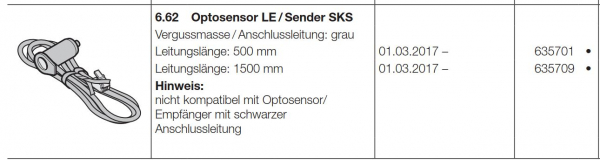 Hörmann Optosensor LE / Sender SKS Vergussmasse / Anschlussleitung grau Leitungslänge 1500 mm, 635709