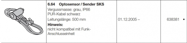 Hörmann Optosensor/Sender SKS Vergussmasse grau IP66 PUR-Kabel schwarz Leitungslänge 500 mm, 638381