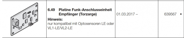 Hörmann Platine Funk-Anschlusseinheit Empfänger (Torzarge), 639567