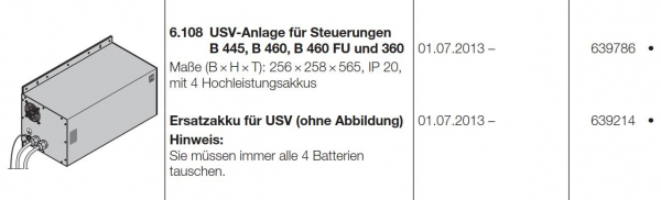 Hörmann USV-Anlage für B 445,B 460,B 460 FU und 360 Steuerungen, 639786