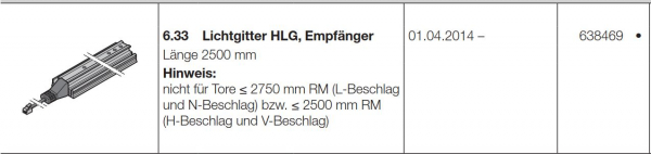 Hörmann Lichtgitter HLG Empfänger Länge 2500 mm, 638469