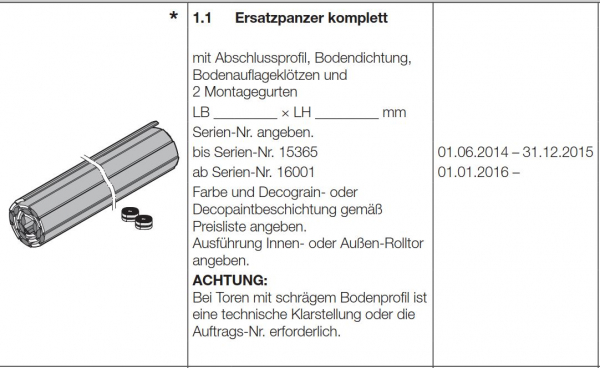 Hörmann Ersatzpanzer komplett Innen-Rolltor, 8991300