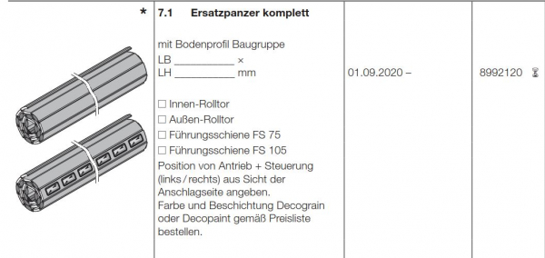 Hörmann Ersatzpanzer komplett Garagen-Rolltor RollMatic T, 8992120