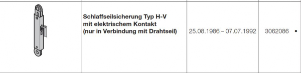 Hörmann Ersatzteil für Die Baureihe 20-Allgemeines Zubehör-Schlaffseilsicherung Typ H-V mit elektrischem Kontakt(nur in Verbindung mit Drahtseil), 3062086