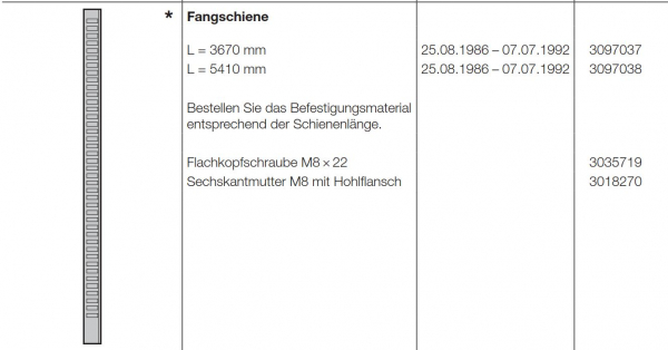 Hörmann Fangschiene L-5410 mm für Industrietore-Baureihe 20-30, 3097038