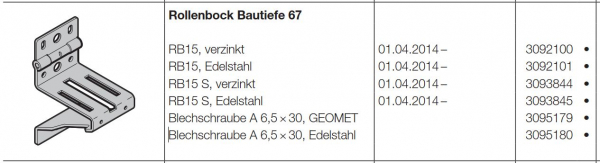 Hörmann Rollenbock Bautiefe 67 für Industrie-Baureihe 50 RB15 verzinkt, 3092100