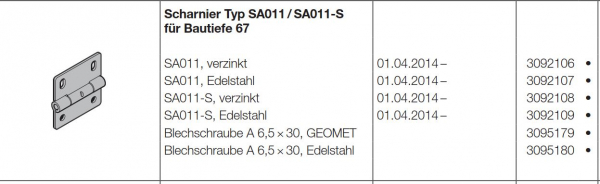 Hörmann Beschlagteile für Torglieder Scharnier Typ SA011-S verzinkt für Bautiefe 67 für die Industrie-Baureihe 50, 3092108