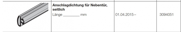 Hörmann Anschlagdichtung Nebentür seitlich der Baureihe 40 und Industrietor-Baureihe 40-50, Anschlagdichtung für Nebentür, seitlich, 3094051