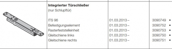 Hörmann Integrierter Türschließer ITS 96 nur Schlupftür Gleitschiene links der Baureihe 40-50-60, 3090750