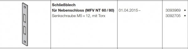 Hörmann Schließblech für Nebenschloss MFV NT 60-80 für die Industrietor-Baureihe 50, 3093969