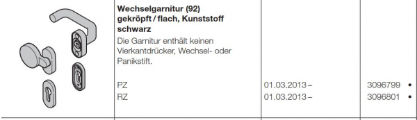 Hörmann Wechselgarnitur 92 gekröpft-flach Kunststoff schwarz Rundzylinder Baureihe 30, 40, 50, 60, 3096801