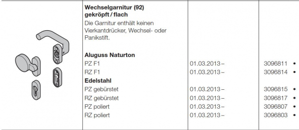 Hörmann Wechselgarnitur 92 gekröpft-flach Aluguss Naturton F1, Baureihe 30-40-50-60, 3096811