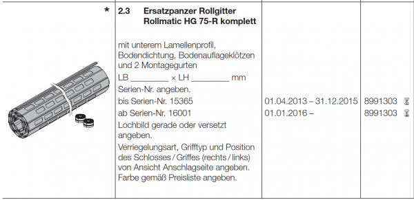 Hörmann Ersatzpanzer Rollgitter RollMatic HG 75-R komplett Innen-Rolltor und Rollgitter RollMatic, 8991303