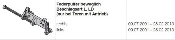 Hörmann Federpuffer beweglich für dir Beschlagsart L LD nur bei Toren mit Antrieb links für die BIndustrietorbaureihe 20-30-40-50, 3055240