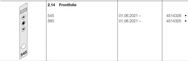 Hörmann Frontfolie für Steuerung 545, 4514326