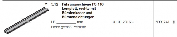 Hörmann Führungsschiene FS 110 komplett, rechts HG 75 TD, 8991741