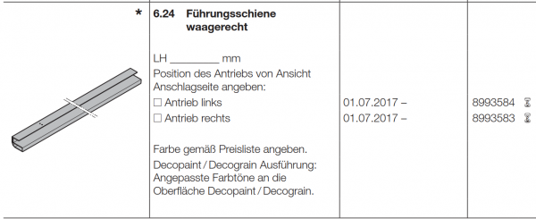 Hörmann Führungsschiene waagerecht Rechts für Garagen-Deckenlauftor - RollMatic OD, 8993583