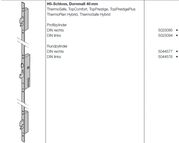 Hörmann H5-Schloss, Dornmaß 40 mm, DIN links, Artikel Nr. 5023094, Profilzylinder