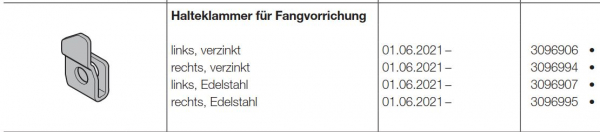 Hörmann Halteklammer für Fangvorrichtung links, verzinkt der Baureihe 60, 3096906