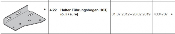 Hörmann Halter Führungsbogen, öffnet links, schließt rechts, 4004707, Seiten-Sektionaltor, BR 10, 20, 30