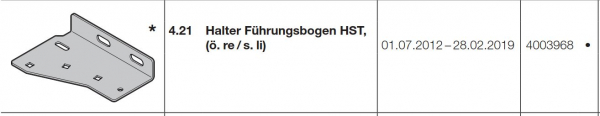 Hörmann Halter Führungsbogen, öffnet rechts, schließt links, 4003968, Seiten-Sektionaltor, BR 10, 20, 30