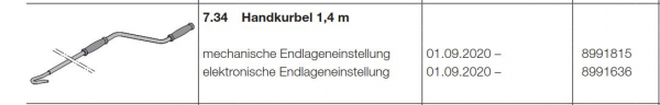 Hörmann Handkurbel 1,4 m elektronische Endlageneinstellung Garagen-Rolltor RollMatic, 8991636