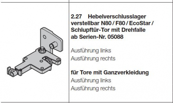 Hörmann Hebelverschlusslager verstellbar N80 / F80 / EcoStar / Schlupftürtor, 1037313