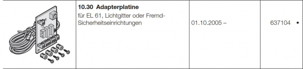 Hörmann Adapterplatine für EL 61 Lichtgitter oder Fremd- Sicherheitseinrichtungen A/B 435, 637104