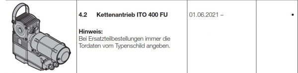 Hörmann Kettenantrieb / Ersatzantrieb für ITO 400 FU