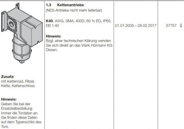 Hörmann Kettenantriebe K40-AWG-SMA-400D-60 Prozent ED-IP65-EB 1-40, 57757