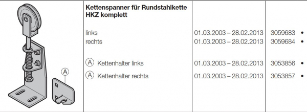 Hörmann Kettenspanner für Rundstahlkette HKZ komplett links Baureihe 40, 50, 60, 3059683