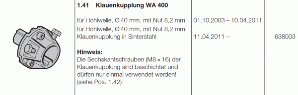 Hörmann Klauenkupplung WA 400 / 500, 638003