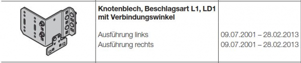 Hörmann Knotenblech Beschlagsart L1 LD1 mit Verbindungswinkel links für die Industrietorbaureihe 40-50, 3055260