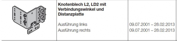 Hörmann Knotenblech L2, LD2 mit Verbindungswinkel und Distanzplatte rechts für die Industrietorbaureihe 40-50, 3055263