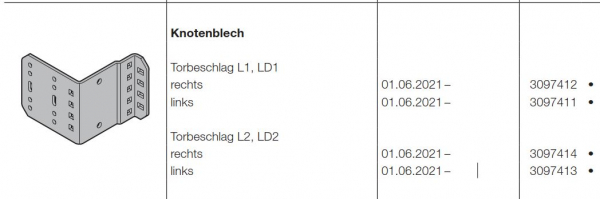 Hörmann Knotenblech für Torbeschlag L1, LD1 rechts Baureihe 60, 3097412