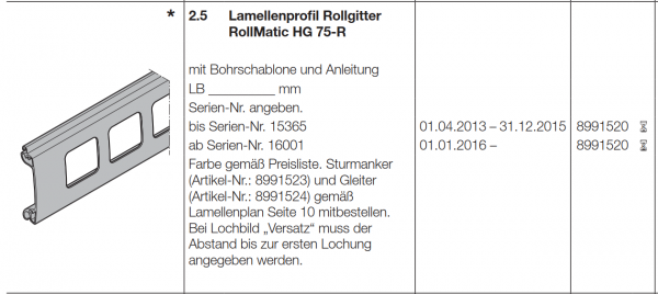 Hörmann Lamellenprofil Rollgitter RollMatic HG 75-R, 8991520