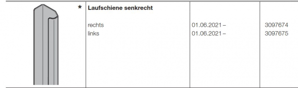 Hörmann Laufschiene senkrecht rechts für Industrietore-Baureihe 60, 3097674