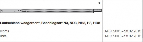 Hörmann Zarge Laufschiene waagerecht Beschlagsart N3, ND3, NH3, H8, HD8 links für die Industrietor Baureihe 40-50, 3043189