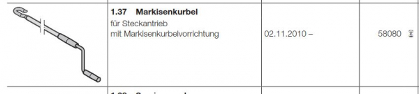 Hörmann Ersatzteile für Roll-und Rolltorantriebe: Markisenkurbel für Steckantrieb mit  ​Markisenkurbelvorrichtung, 58080