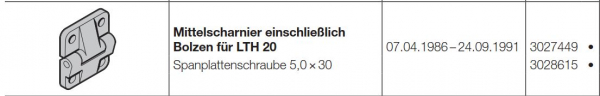 Hörmann Mittelscharnier einschließlich  Bolzen für LTH 20, 3027449