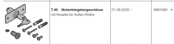 Hörmann Notentriegelungsschloss mit Rosette für Außen-Rolltor RollMatic T, 8992170