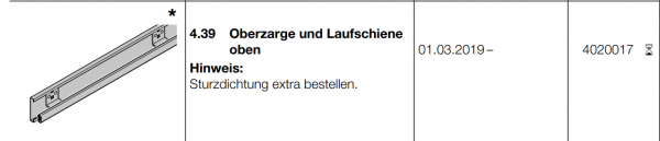 Hörmann Oberzarge und Laufschiene oben, 4020017, Seiten-Sektionaltore, BR 30