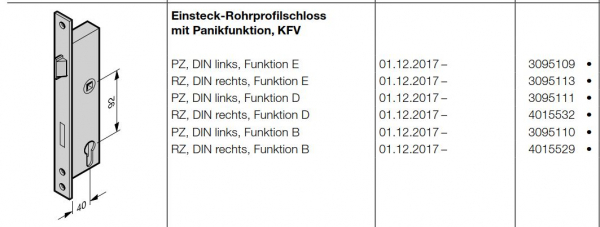 Hörmann Panikschloss 1316 (40/92/9/24) Funktion E für Wechselgarnitur 1316, PZ, DIN rechts, DIN links ohne Schließblech, 3070274, 3095109